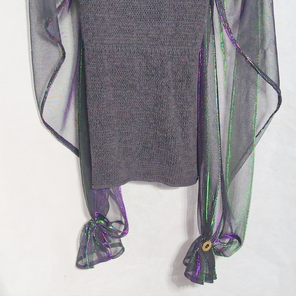 White Stag Sz M Elegant Sheer Harem Sleeve Sweater - Black Green and Purple - Picture 6 of 8